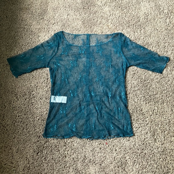 Blue All Over Lace Short Sleeve Tee - Picture 1 of 3